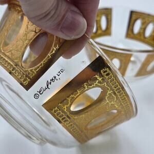 Vintage Culver Glass Bowls 22k Gold Trim Antigua Set of 2